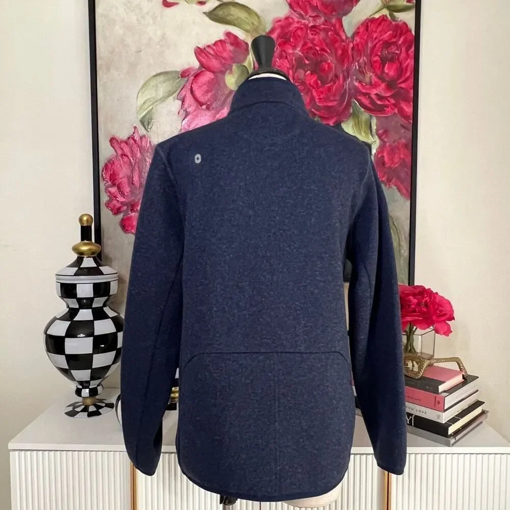 FIGS Women's Fleece On-Shift Full Zip Sweater-Knit Jacket Heather Blue Medium